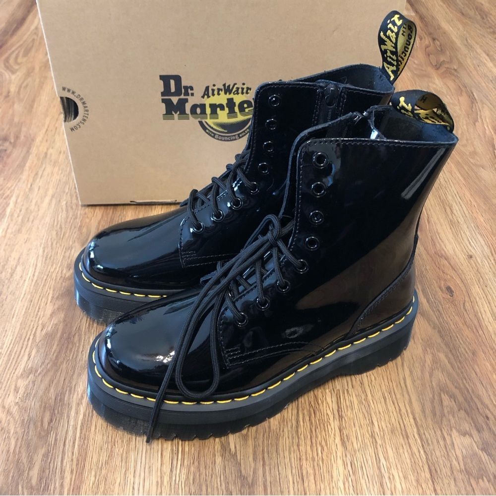 DR MARTENS JADON black glossy PLATFORM boots booties shoes women’s 9 new - Picture 2 of 6